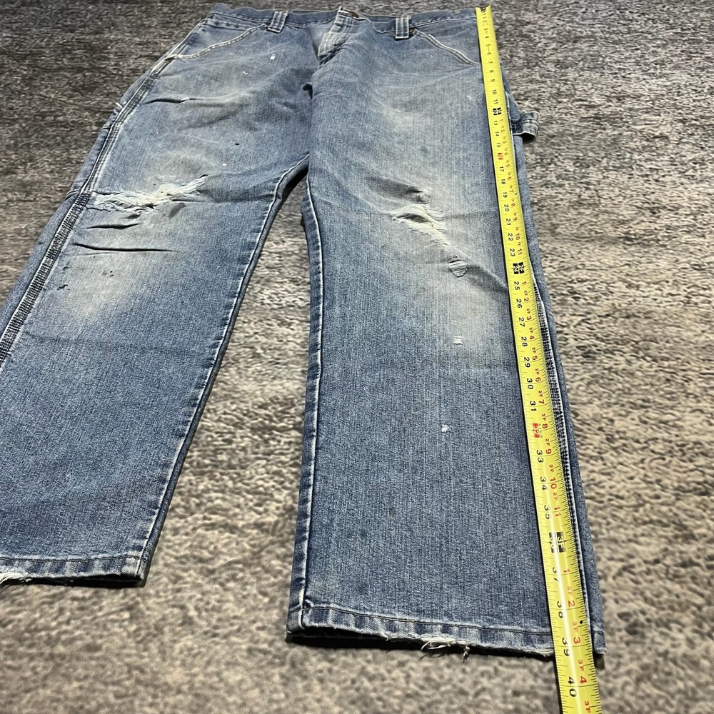 Wrangler Carpenter Jeans 34x30 Blue Distressed Faded Workwear Vintage‎ 2000s - Picture 11 of 16